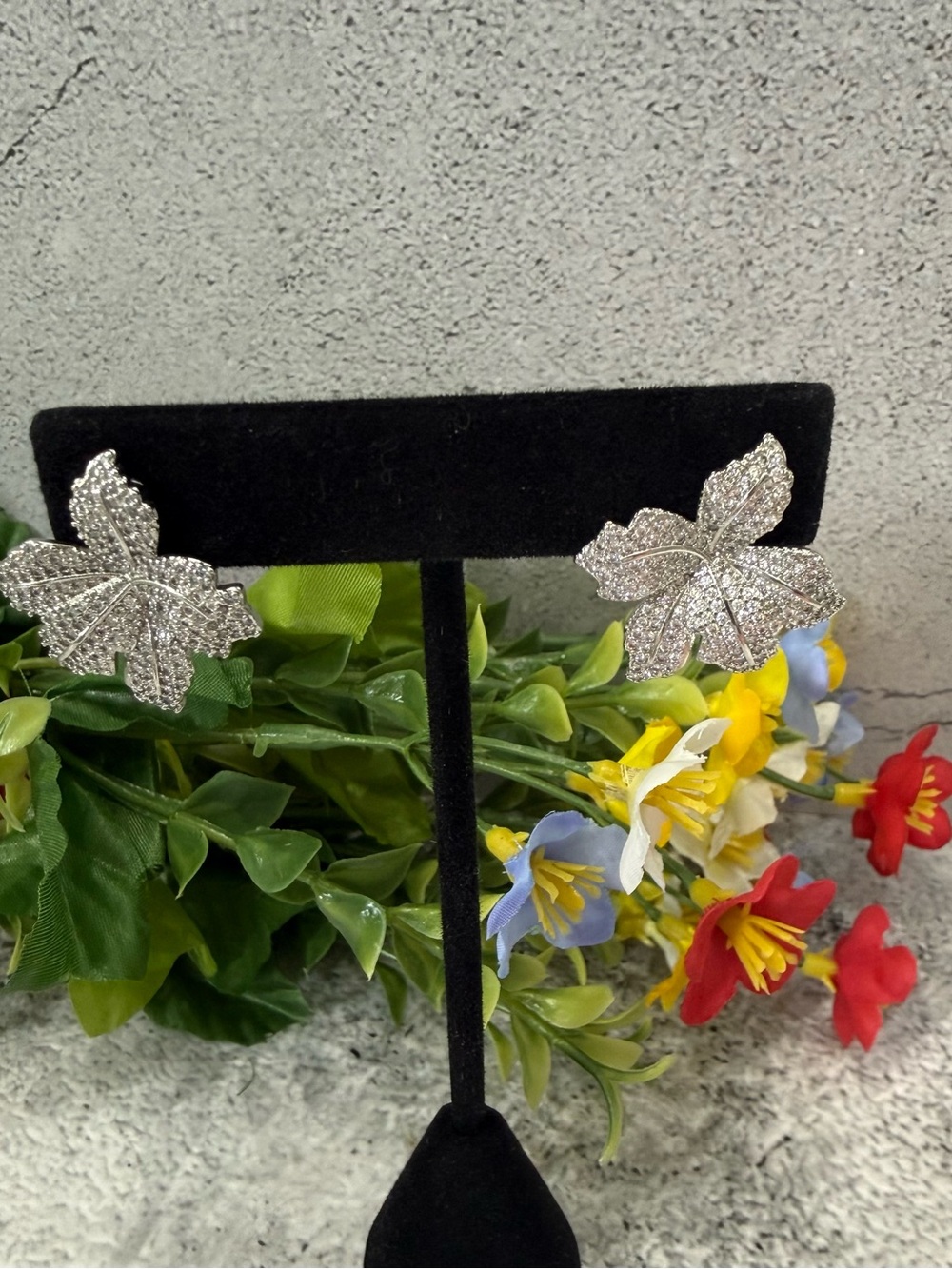 Silver Leaf CZ Stud Earrings